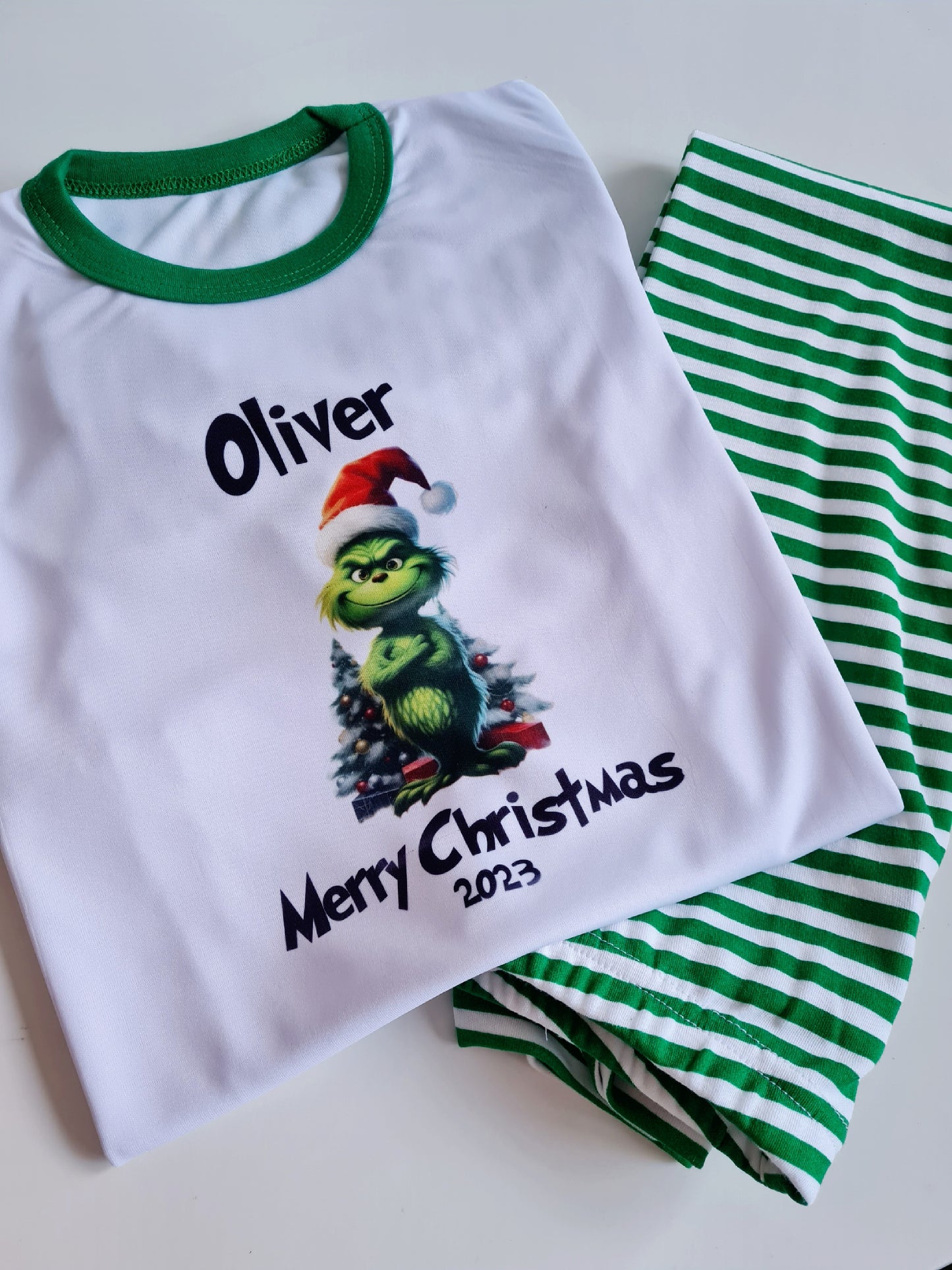 Children's Christmas Pyjamas, Personalised Christmas Pjs, Kids Personalised Pjs, Grinch Pyjamas