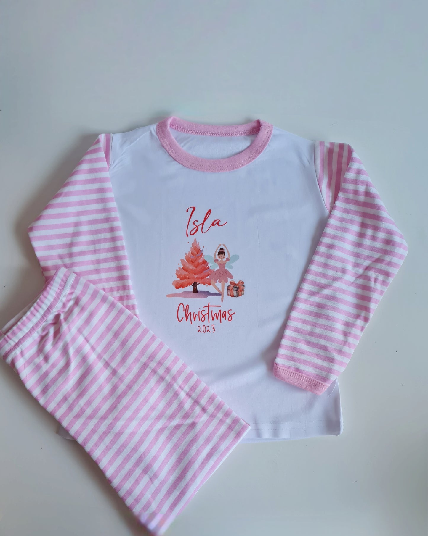 Children's Christmas Pyjamas, Personalised Christmas Pjs, Kids Personalised Pjs, Pink Ballerina Pyjamas