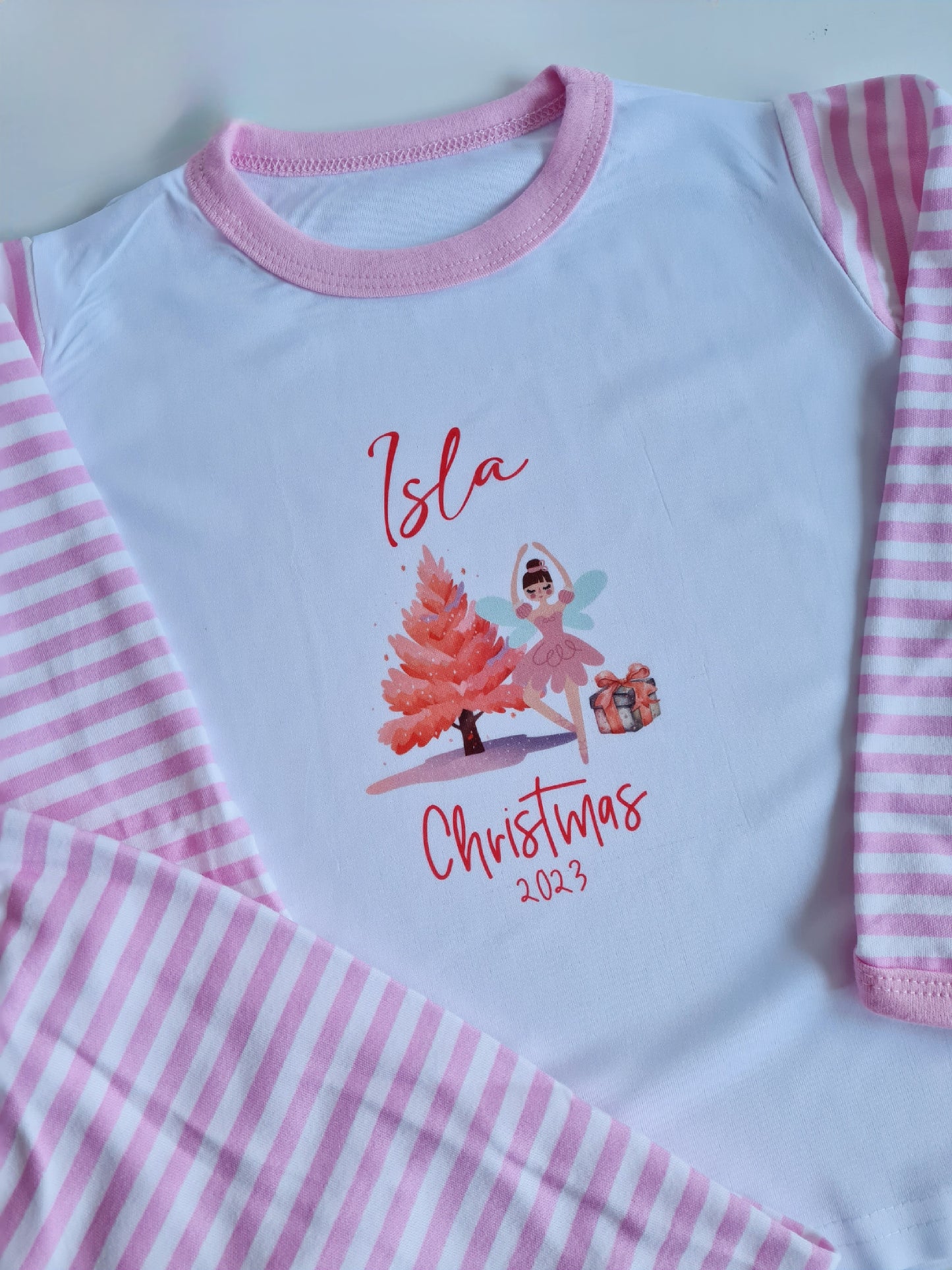 Children's Christmas Pyjamas, Personalised Christmas Pjs, Kids Personalised Pjs, Pink Ballerina Pyjamas