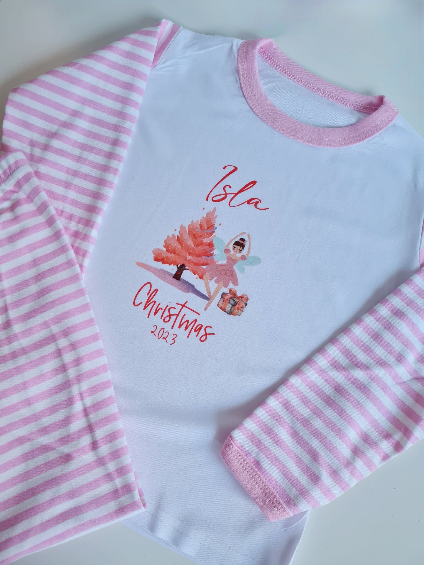 Children's Christmas Pyjamas, Personalised Christmas Pjs, Kids Personalised Pjs, Pink Ballerina Pyjamas