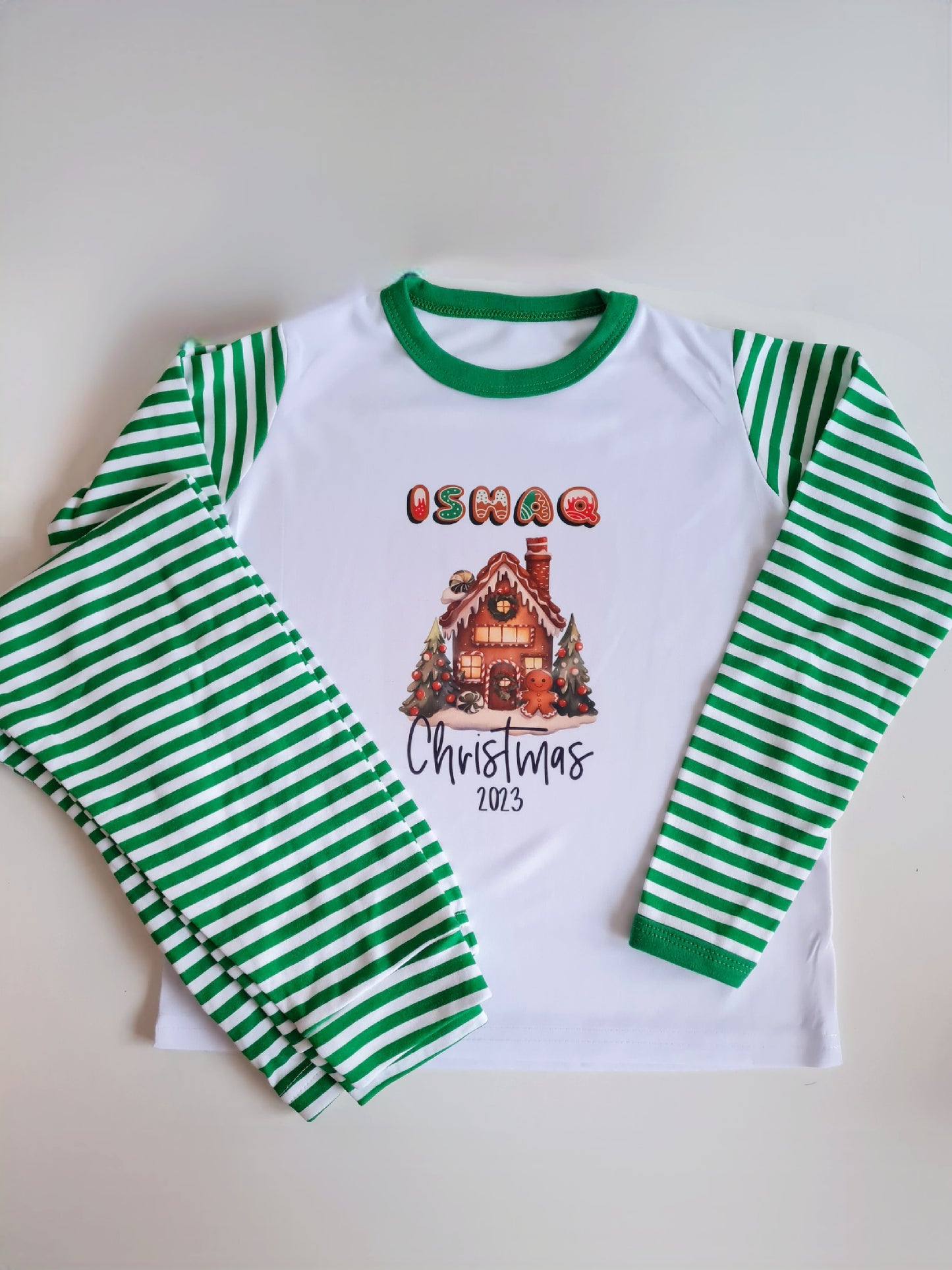 Children's Christmas Pyjamas, Personalised Christmas Pjs, Kids Personalised Pjs, Gingerbread House Pyjamas