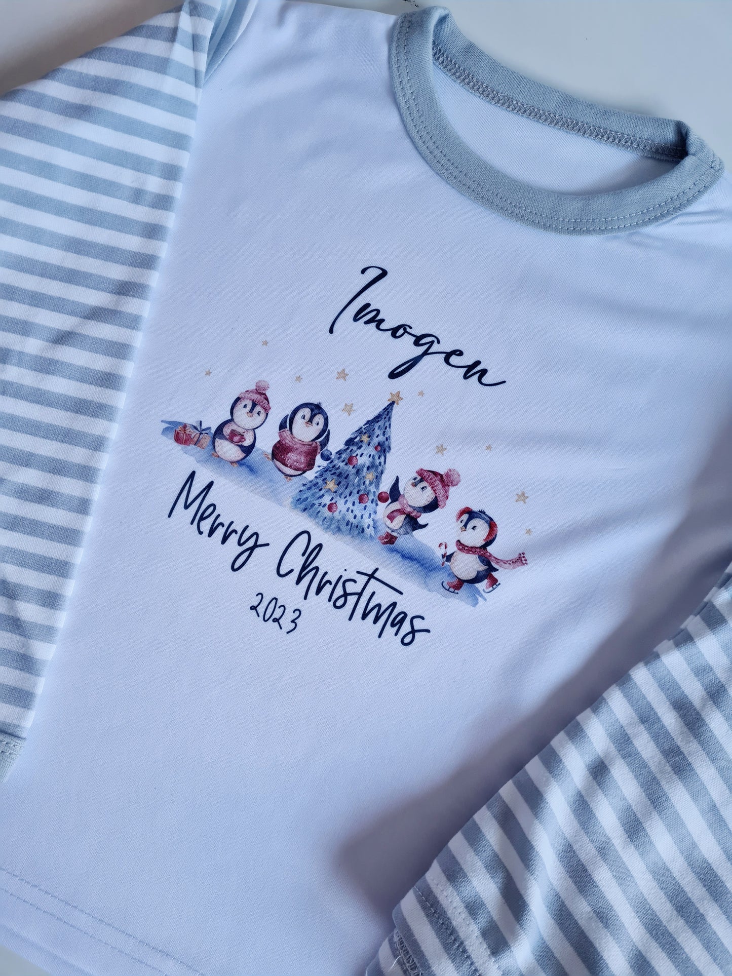 Children's Christmas Pyjamas, Personalised Christmas Pjs, Kids Personalised Pjs, Penguin Pyjamas