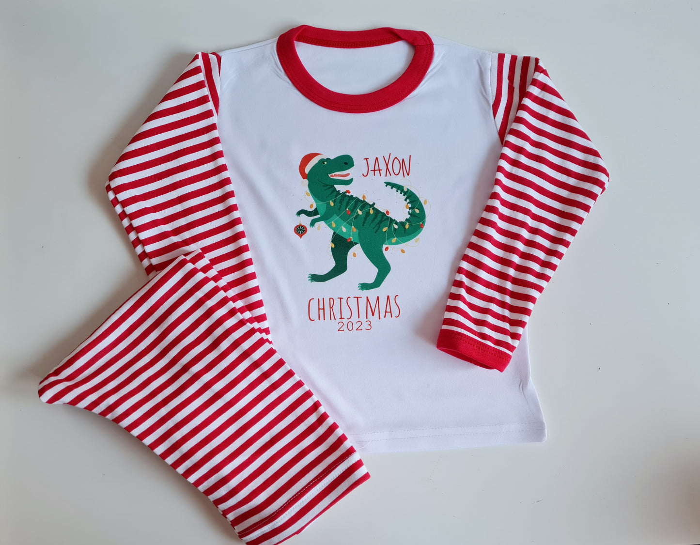 Children's Christmas Pyjamas, Personalised Christmas Pjs, Kids Personalised Pjs, Christmas Dinosaur Pyjamas