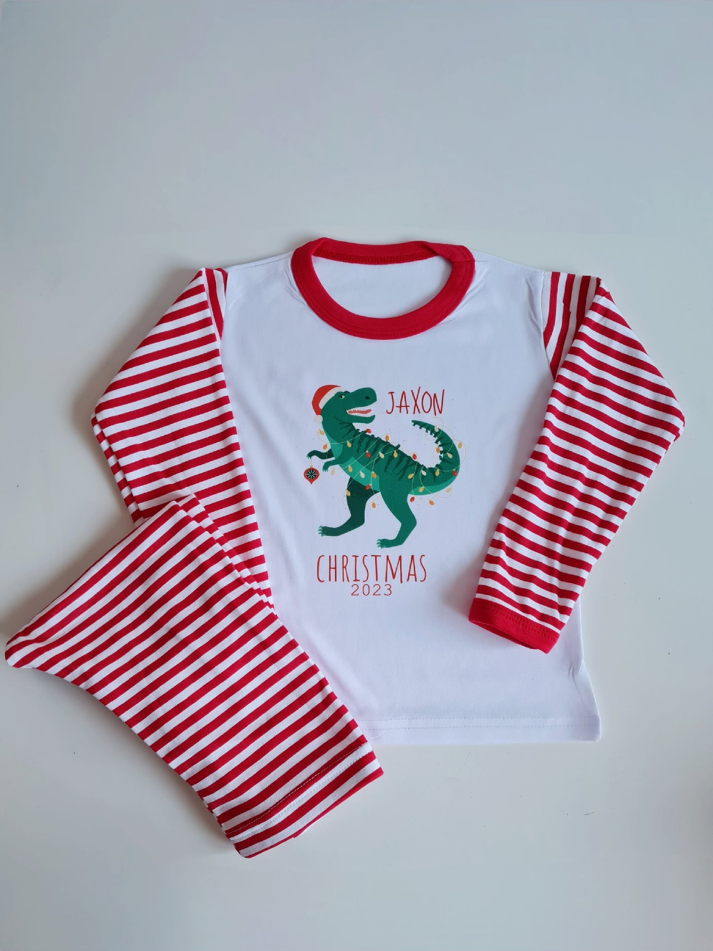 Children's Christmas Pyjamas, Personalised Christmas Pjs, Kids Personalised Pjs, Christmas Dinosaur Pyjamas