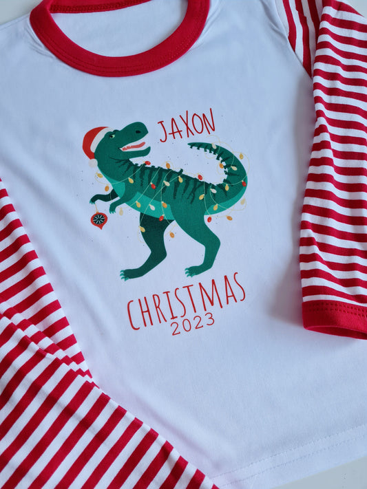 Children's Christmas Pyjamas, Personalised Christmas Pjs, Kids Personalised Pjs, Christmas Dinosaur Pyjamas