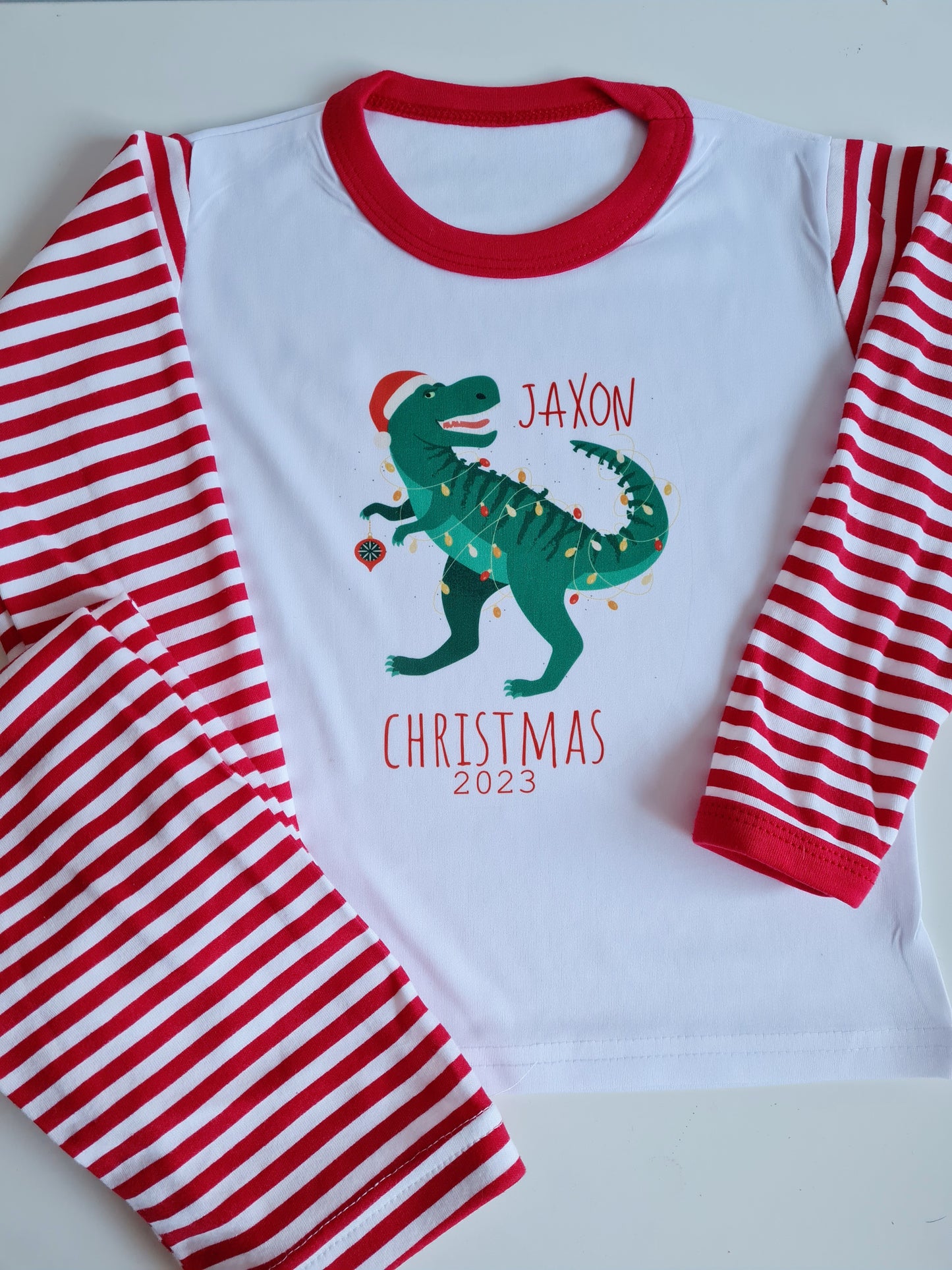 Children's Christmas Pyjamas, Personalised Christmas Pjs, Kids Personalised Pjs, Christmas Dinosaur Pyjamas