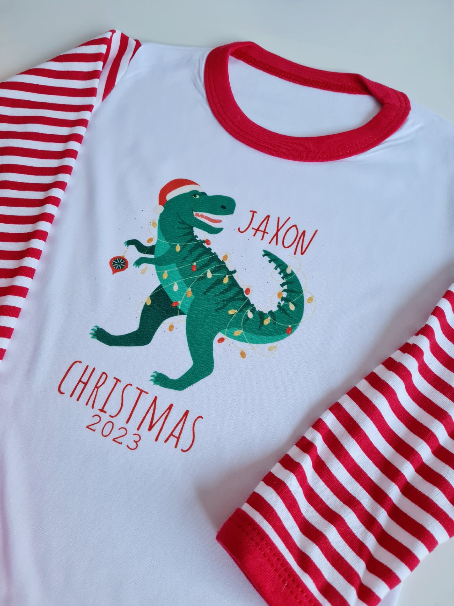 Children's Christmas Pyjamas, Personalised Christmas Pjs, Kids Personalised Pjs, Christmas Dinosaur Pyjamas