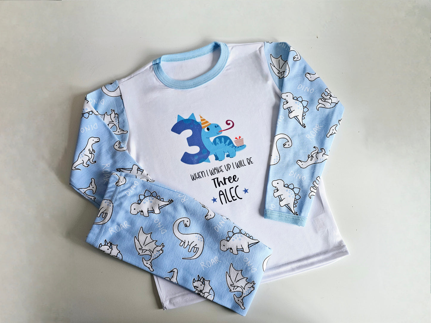 Childrens Dinosaur Pyjamas, Personalised Kids Pjs, Dino Theme For Kids