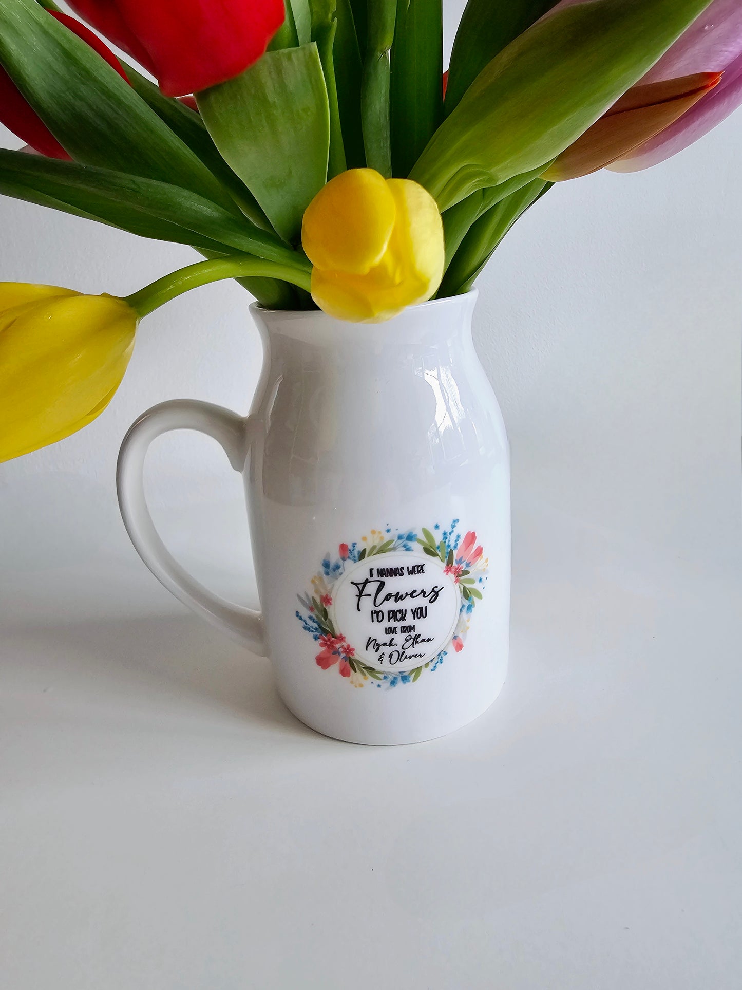 Mother's Day Vase, Floral Design Personalised Vase, Gift For Mum, Gift For Nanny