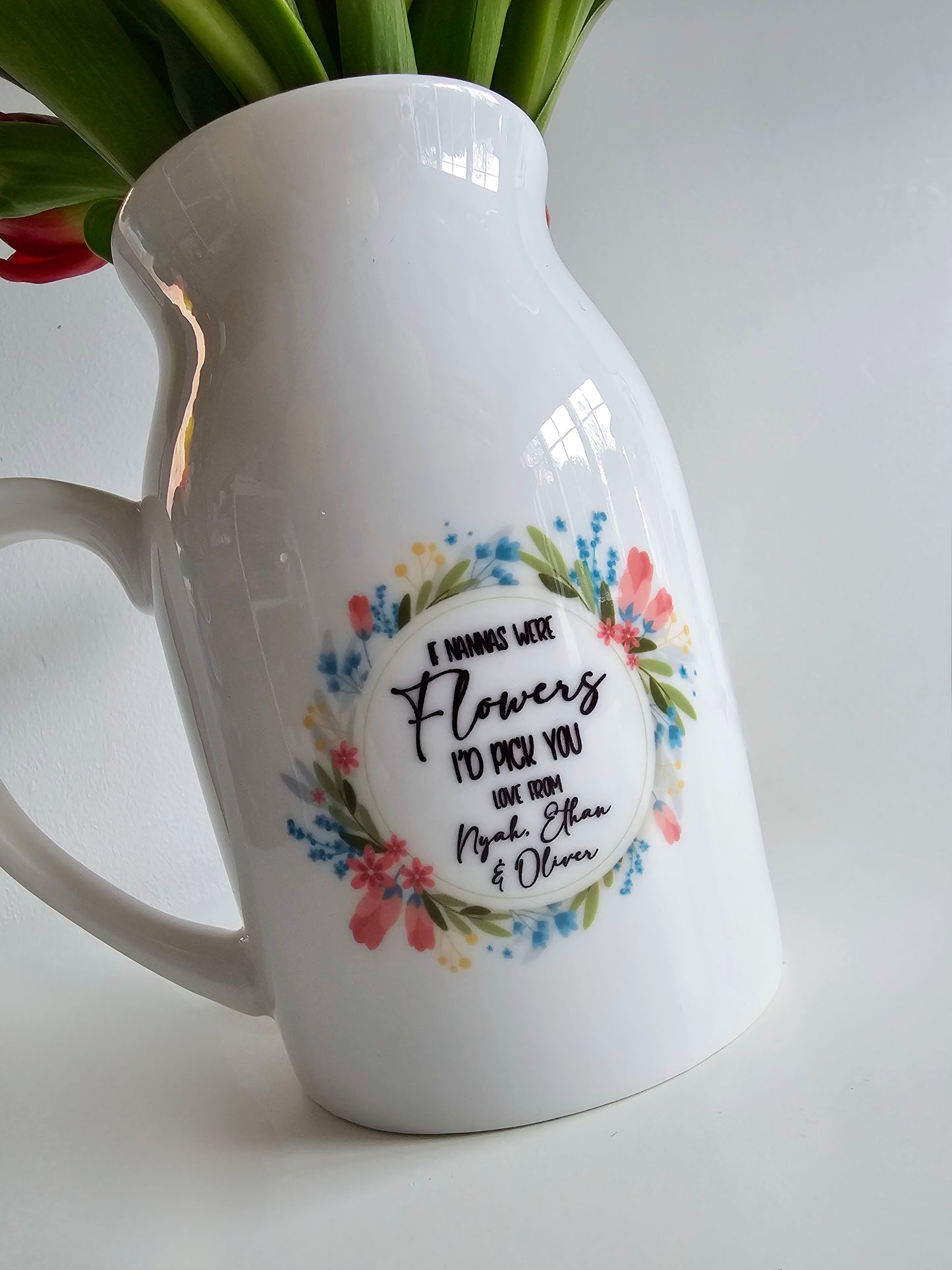 Mother's Day Vase, Floral Design Personalised Vase, Gift For Mum, Gift For Nanny