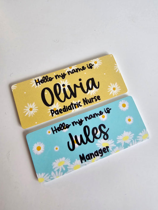 Blue Daisy Personalised Name Badge - hello my name is badge, student nurse, student midwife, midwife badge, nurse badge