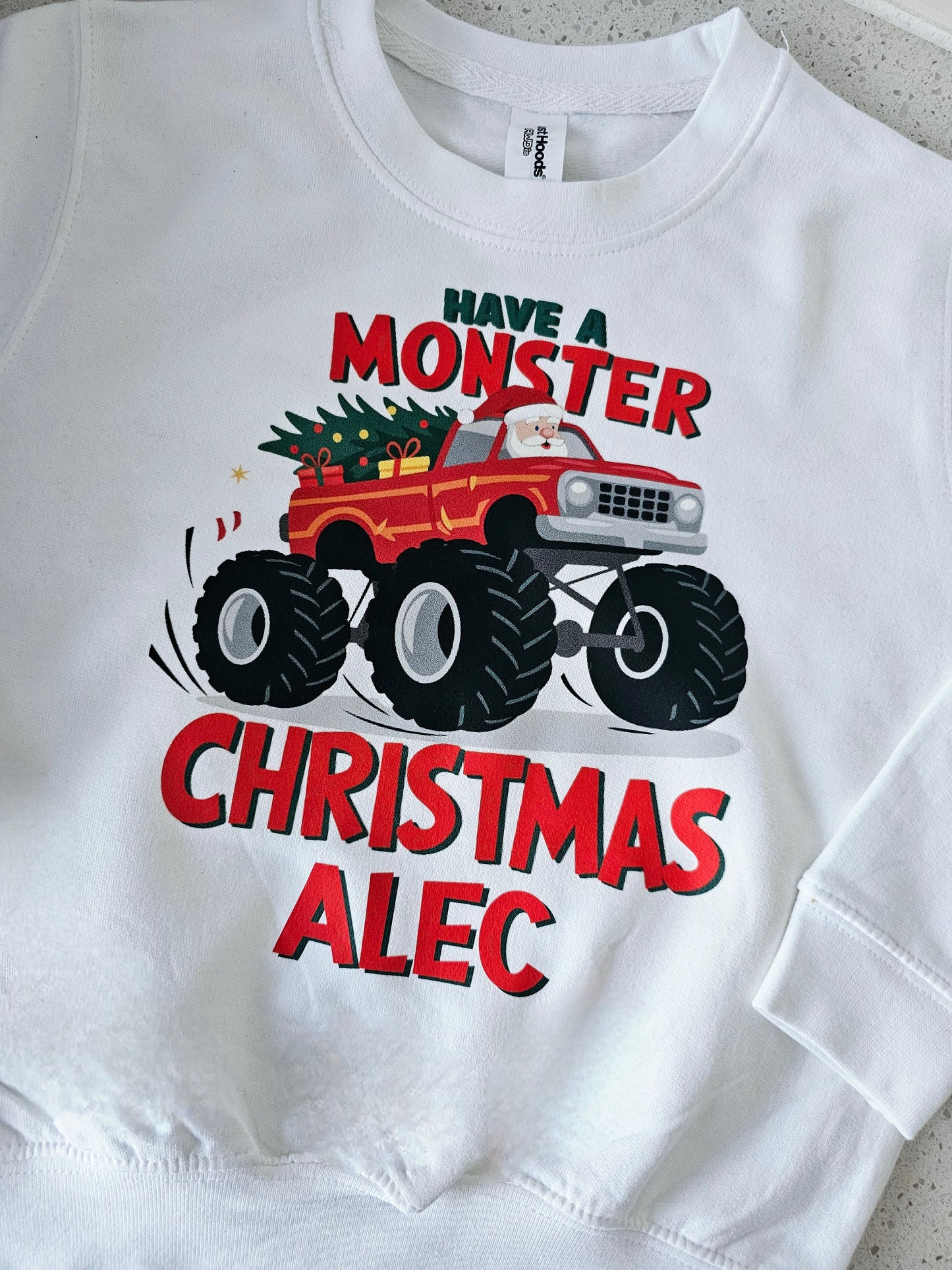 Monster Truck Christmas Jumper Sweatshirt, Kids Santa Monster Truck