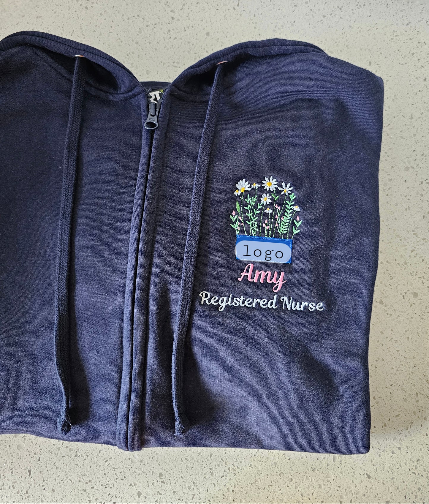 Embroidered Wild Flower Hoodie with logo- Healthcare - Floral Design Embroidery