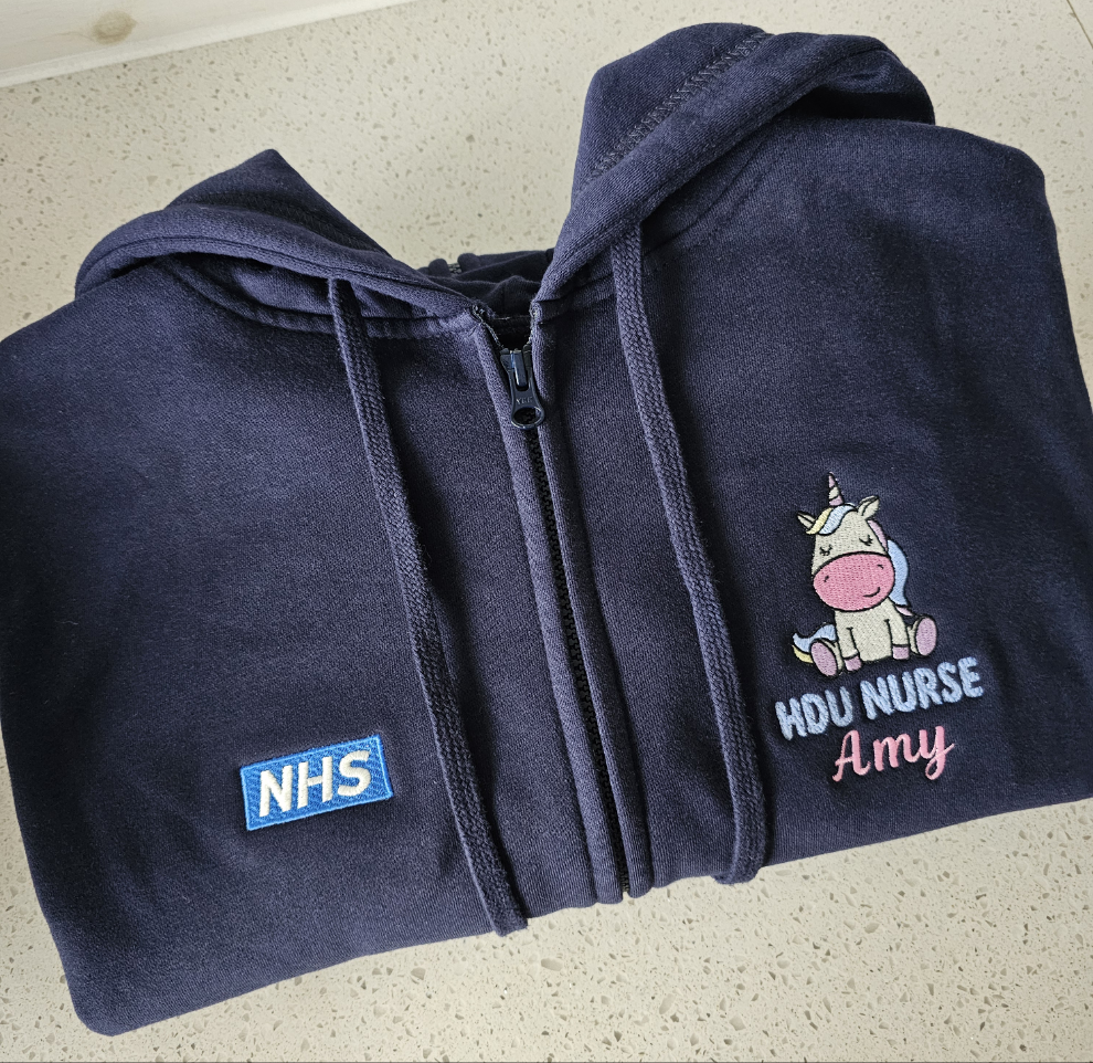 Embroidered Unicorn Hoodie - Healthcare NHS - Animal Design Embroidery