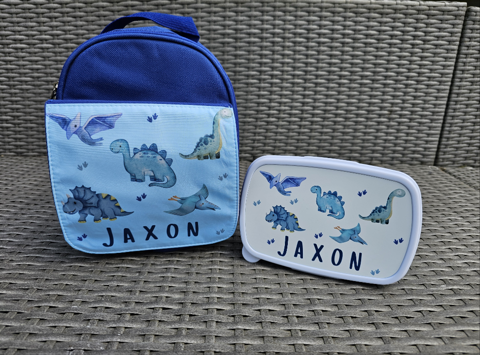 Personalised dinosaur lunch box - dinosaur lunch bag - nursery set - school lunch set