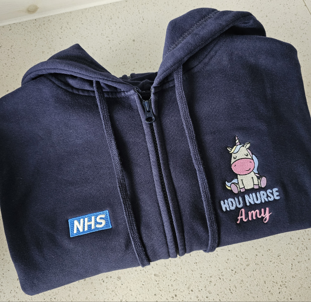 Embroidered Unicorn Hoodie - Healthcare NHS - Animal Design Embroidery