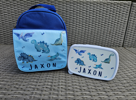 Personalised dinosaur lunch box - dinosaur lunch bag - nursery set - school lunch set