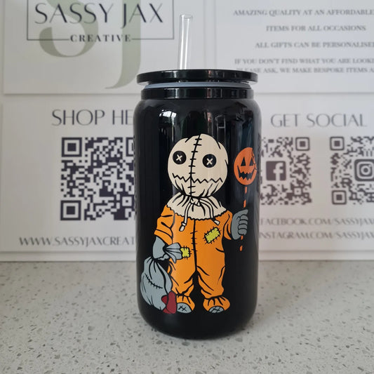 Halloween Black Glass Tumbler with Straw