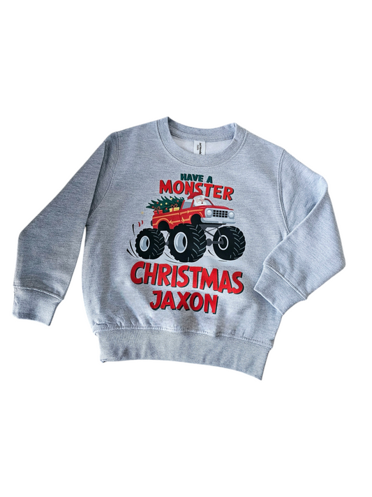 Monster Truck Christmas Jumper Sweatshirt, Kids Santa Monster Truck