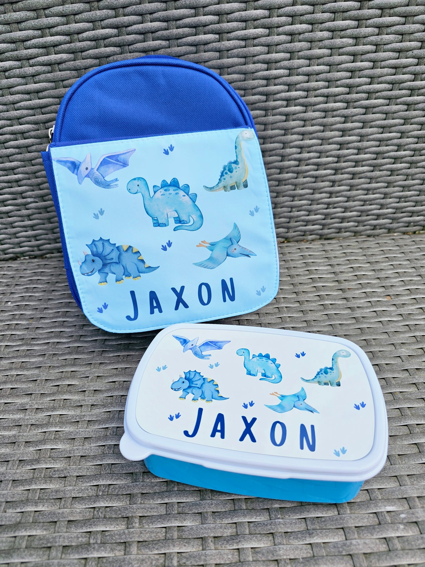 Personalised dinosaur lunch box - dinosaur lunch bag - nursery set - school lunch set