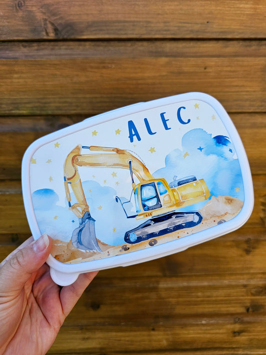 Personalised digger lunch box - excavator lunch bag - nursery set - school lunch set