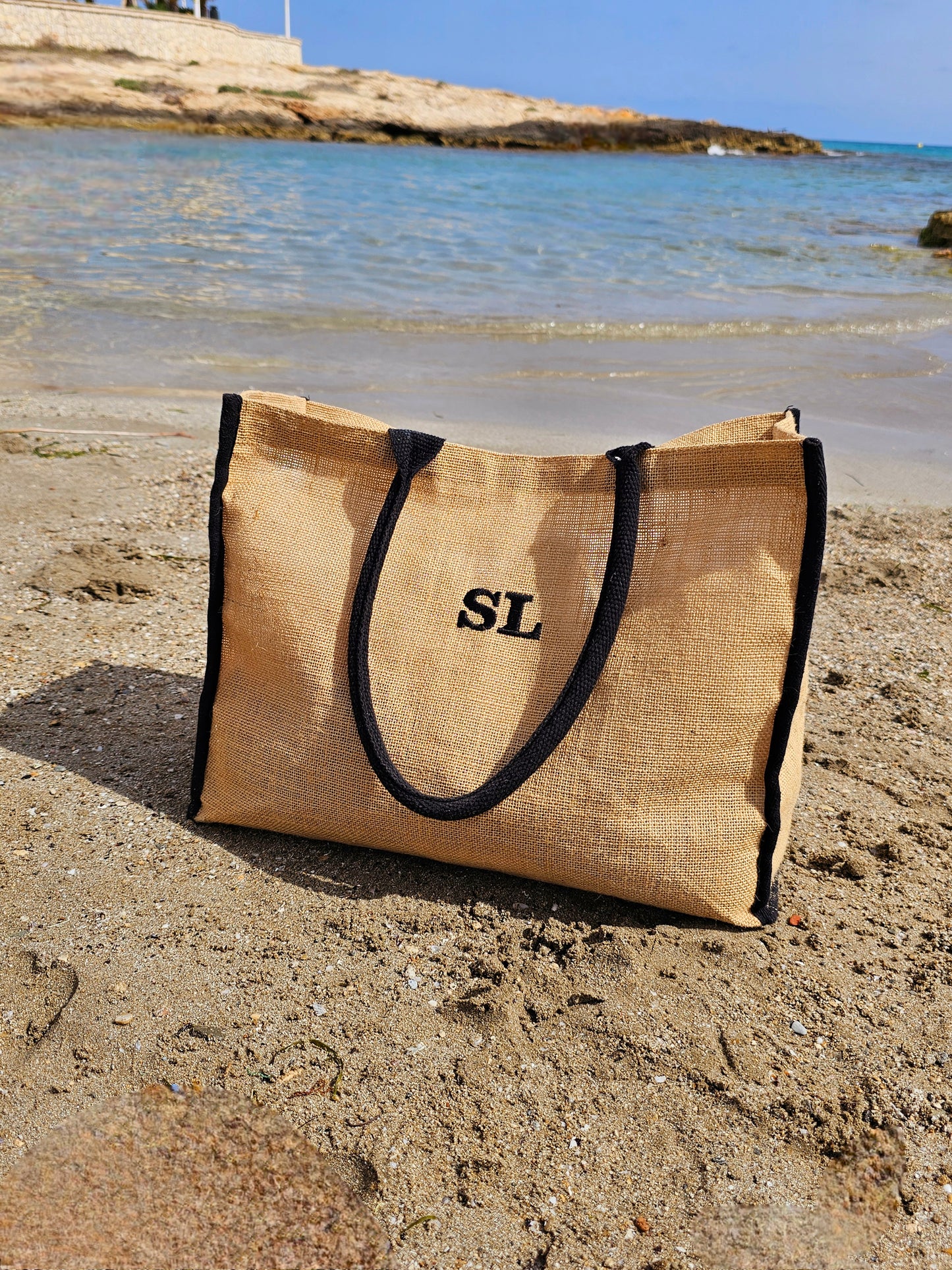 Beach Bag, Embroidered initials design