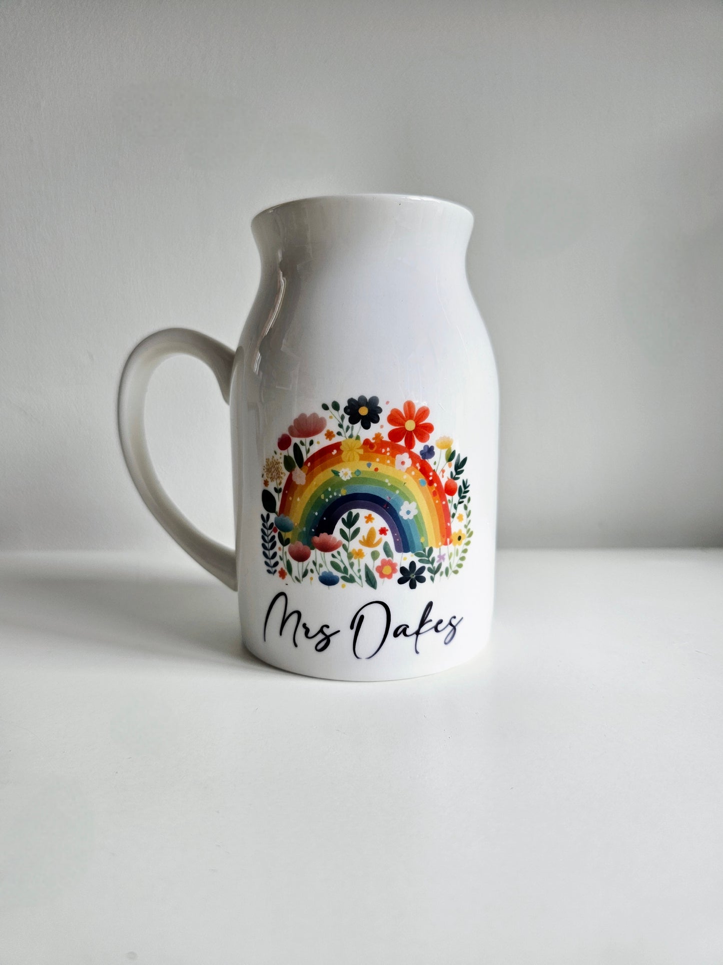 Thank You Teacher Vase, Rainbow Floral Design, Personalised Teacher Gift