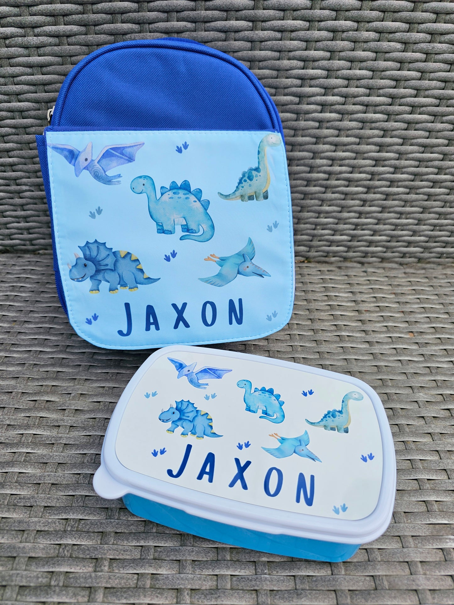 Personalised dinosaur lunch box - dinosaur lunch bag - nursery set - school lunch set