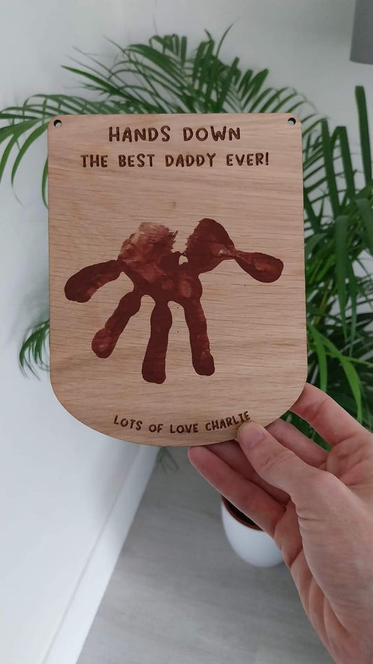 Personalised Printed Board For Fathers Day Baby Hand Print