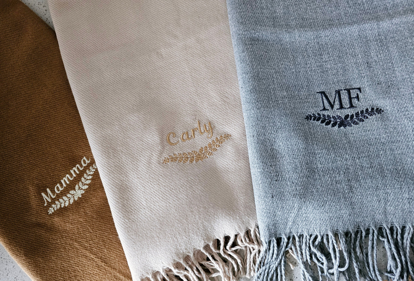 Embroidered scarf - initials or name bespoke scarves gift