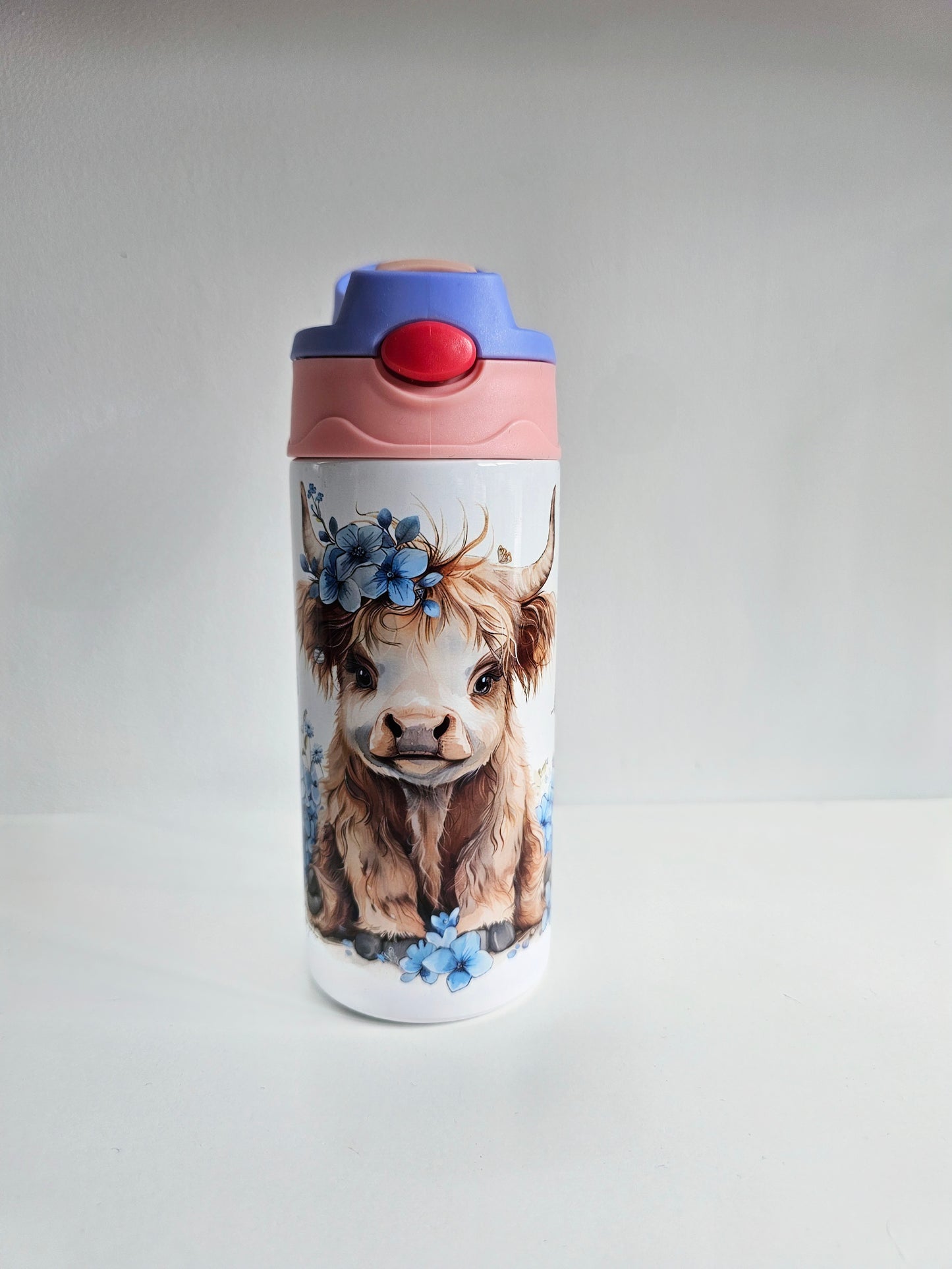 Highland Cow Children's Metal Water Bottle, Floral Cute Cow Bottle