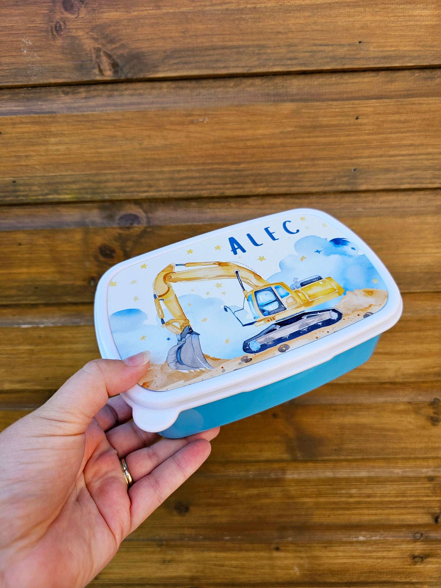 Personalised digger lunch box - excavator lunch bag - nursery set - school lunch set