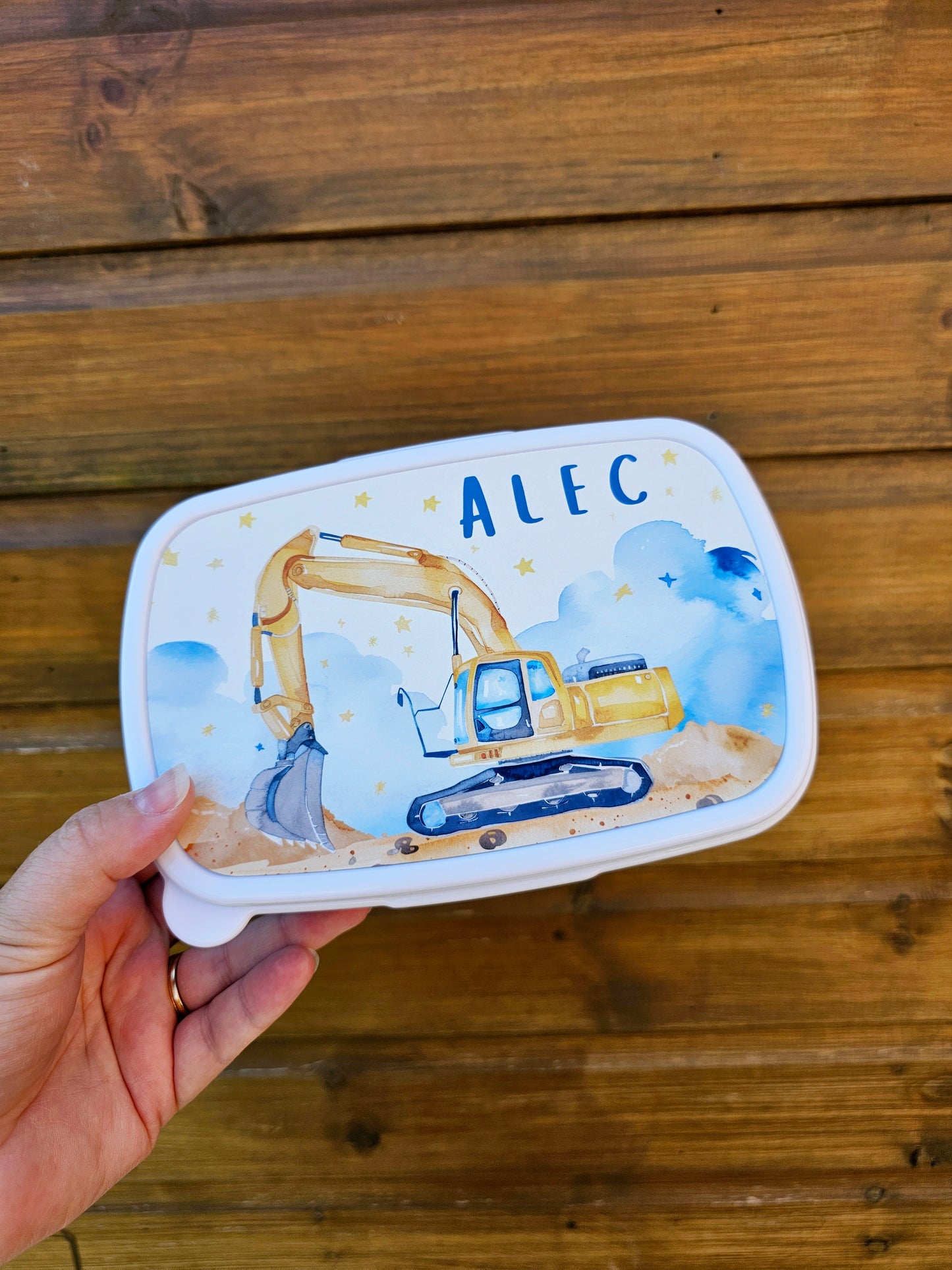 Personalised digger lunch box - excavator lunch bag - nursery set - school lunch set