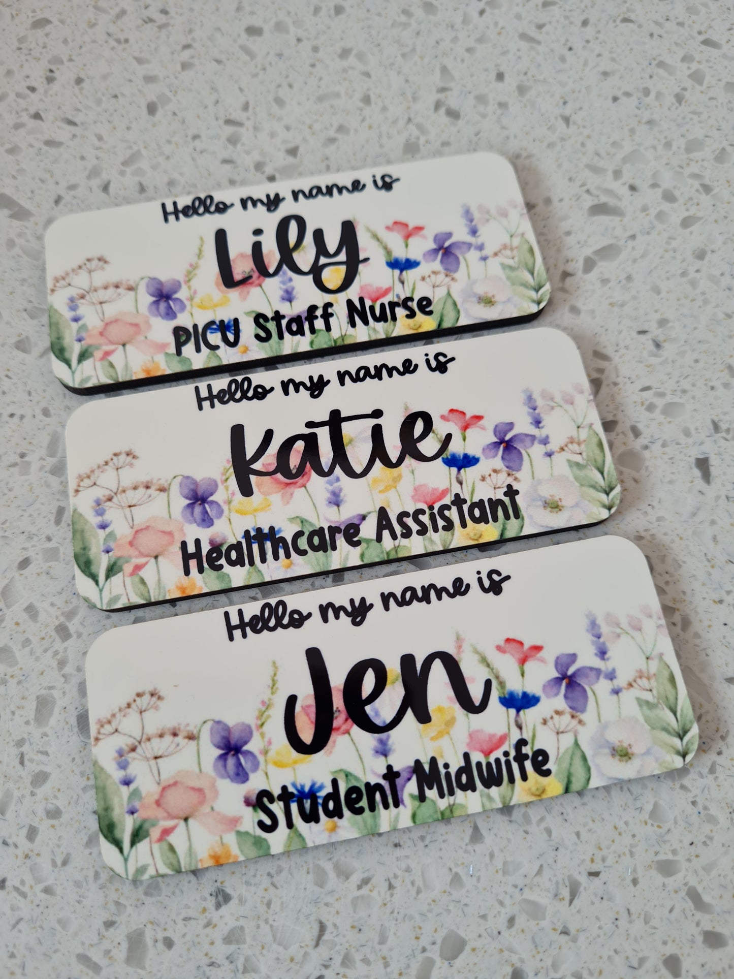 Wild Flower Personalised Name Badge - hello my name is badge, student nurse, student midwife, midwife badge, nurse badge