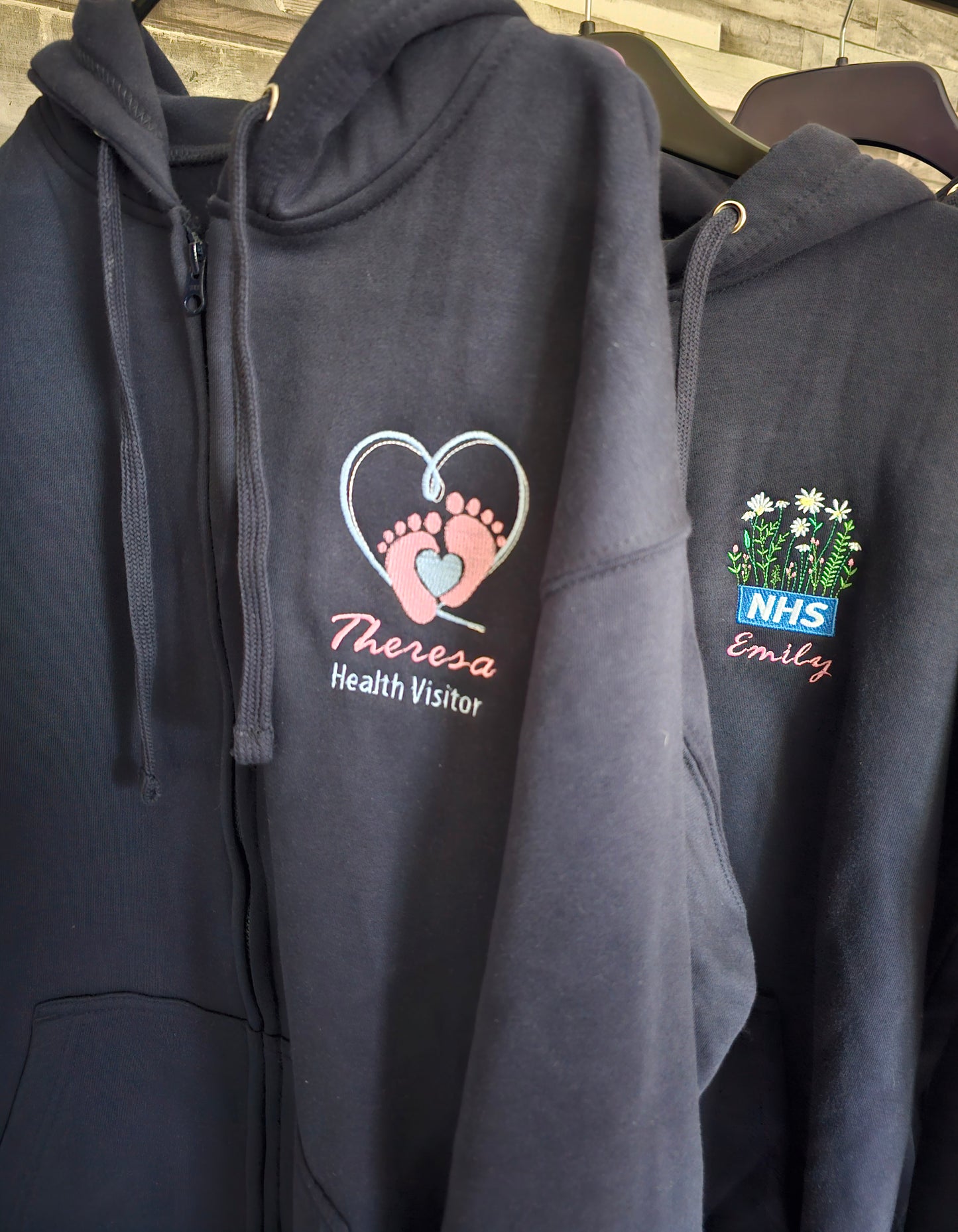 Embroidered NHS Baby Feet Hearts Hoodie - Healthcare - Health Visitor - NICU Design Embroidery