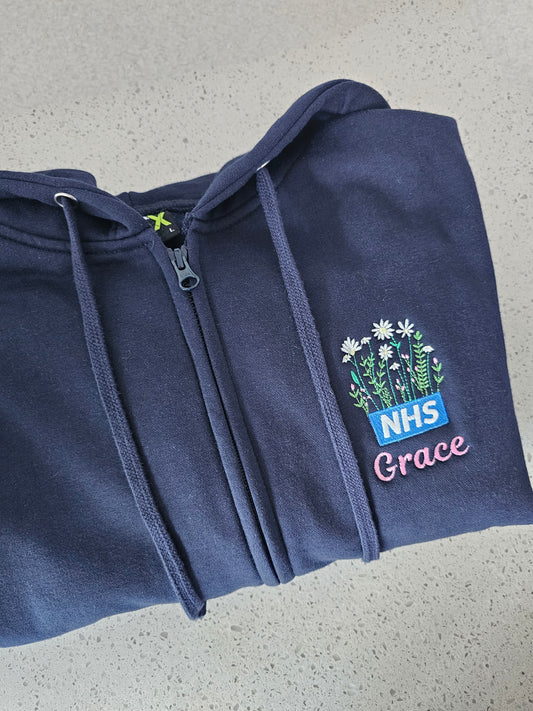 Embroidered NHS Wild Flower Hoodie - Healthcare - Floral Design Embroidery