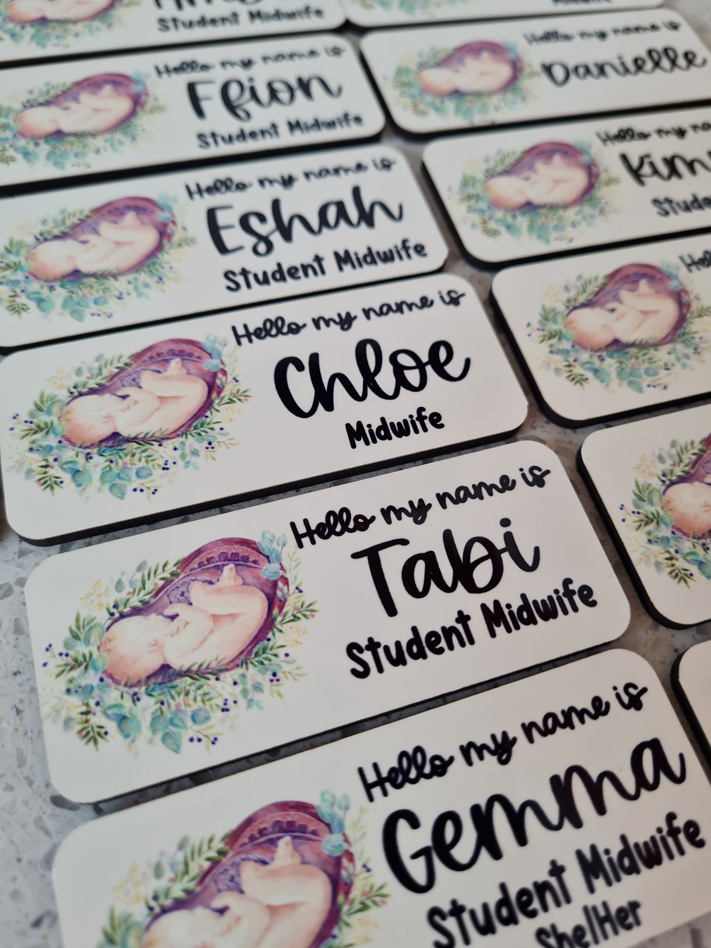 Floral Baby Personalised Name Badge - hello my name is badge, student nurse, student midwife, midwife badge, nurse badge