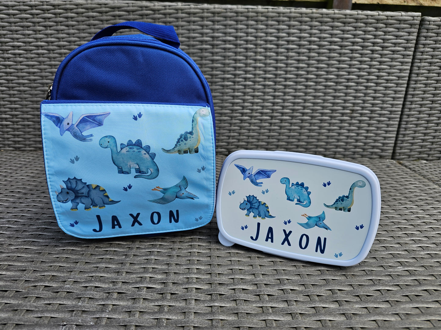 Personalised dinosaur lunch box - dinosaur lunch bag - nursery set - school lunch set