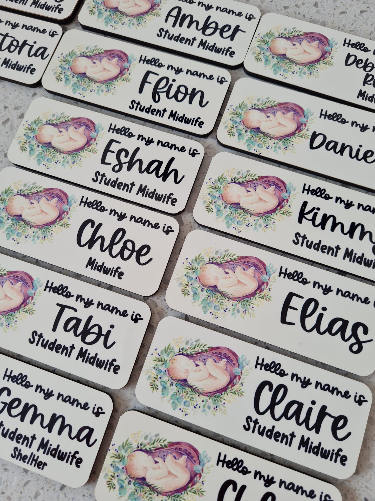 Floral Baby Personalised Name Badge - hello my name is badge, student nurse, student midwife, midwife badge, nurse badge