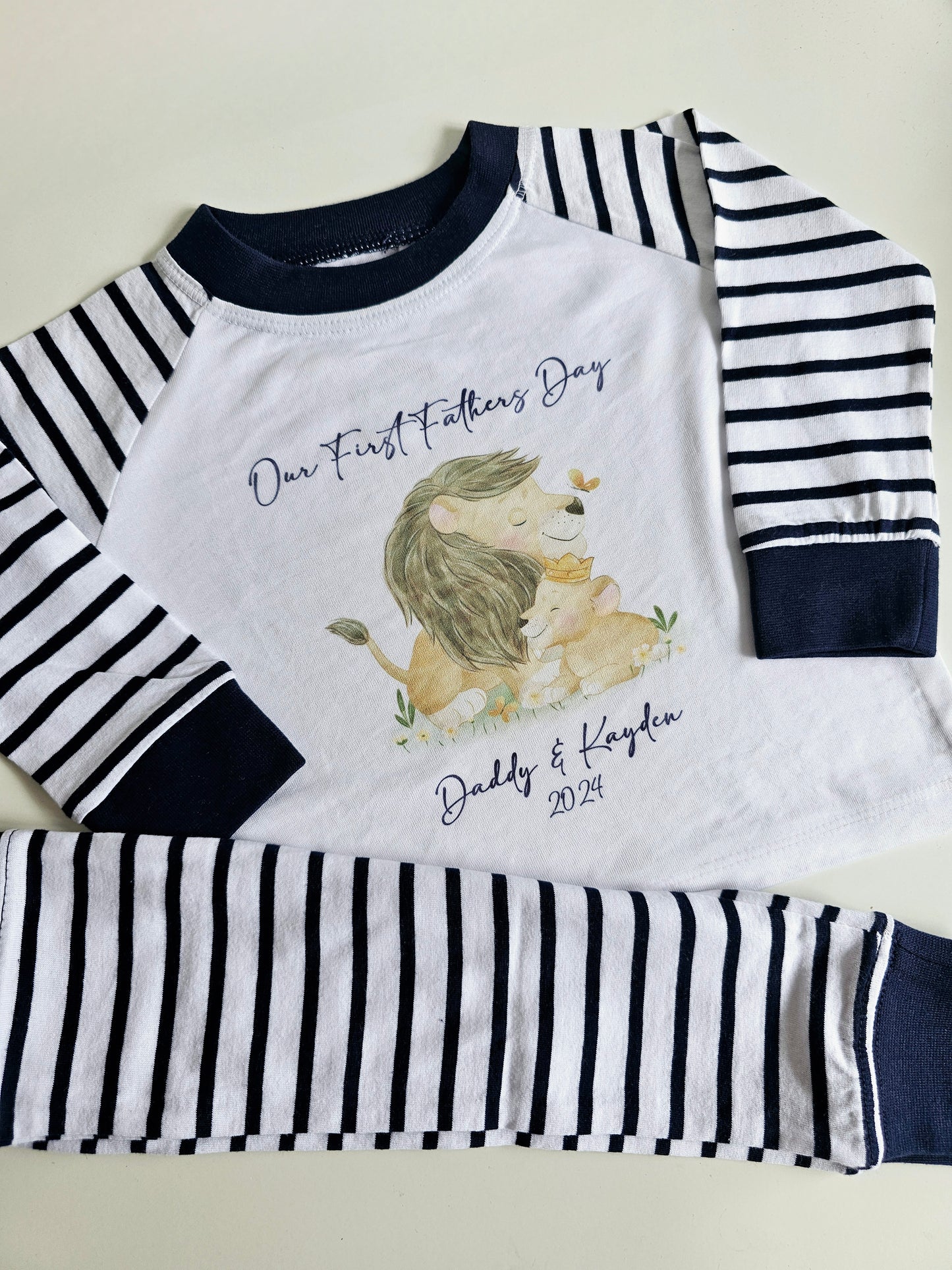 Our First Fathers Day Pyjamas, Daddy and Baby Lion Cute Design, Personalised Baby PJs