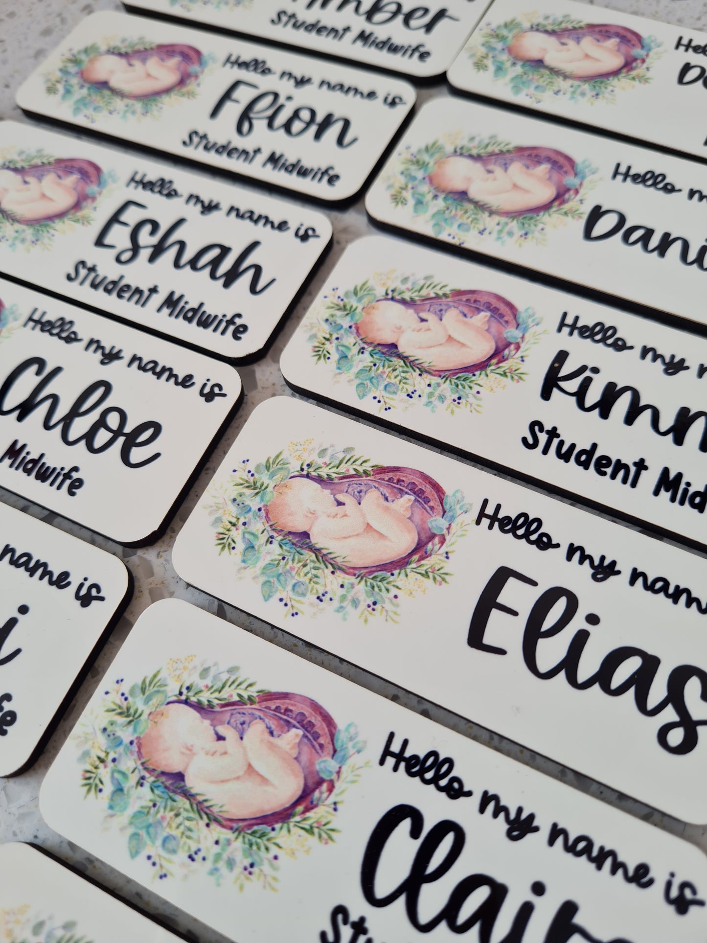 Floral Baby Personalised Name Badge - hello my name is badge, student nurse, student midwife, midwife badge, nurse badge