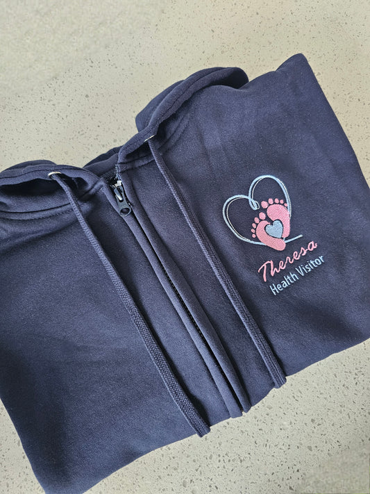 Embroidered NHS Baby Feet Hearts Hoodie - Healthcare - Health Visitor - NICU Design Embroidery